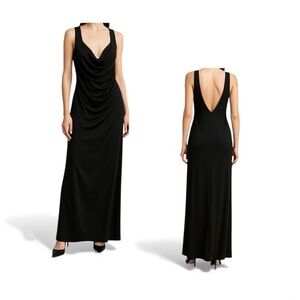 Diane von Furstenberg Black Satin Deep V-neck Gown size 14